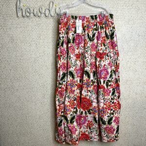 NWT Leota Evelyn Skirt Red Floral Pull On Elastic Waist Cotton Maxi Size 1X